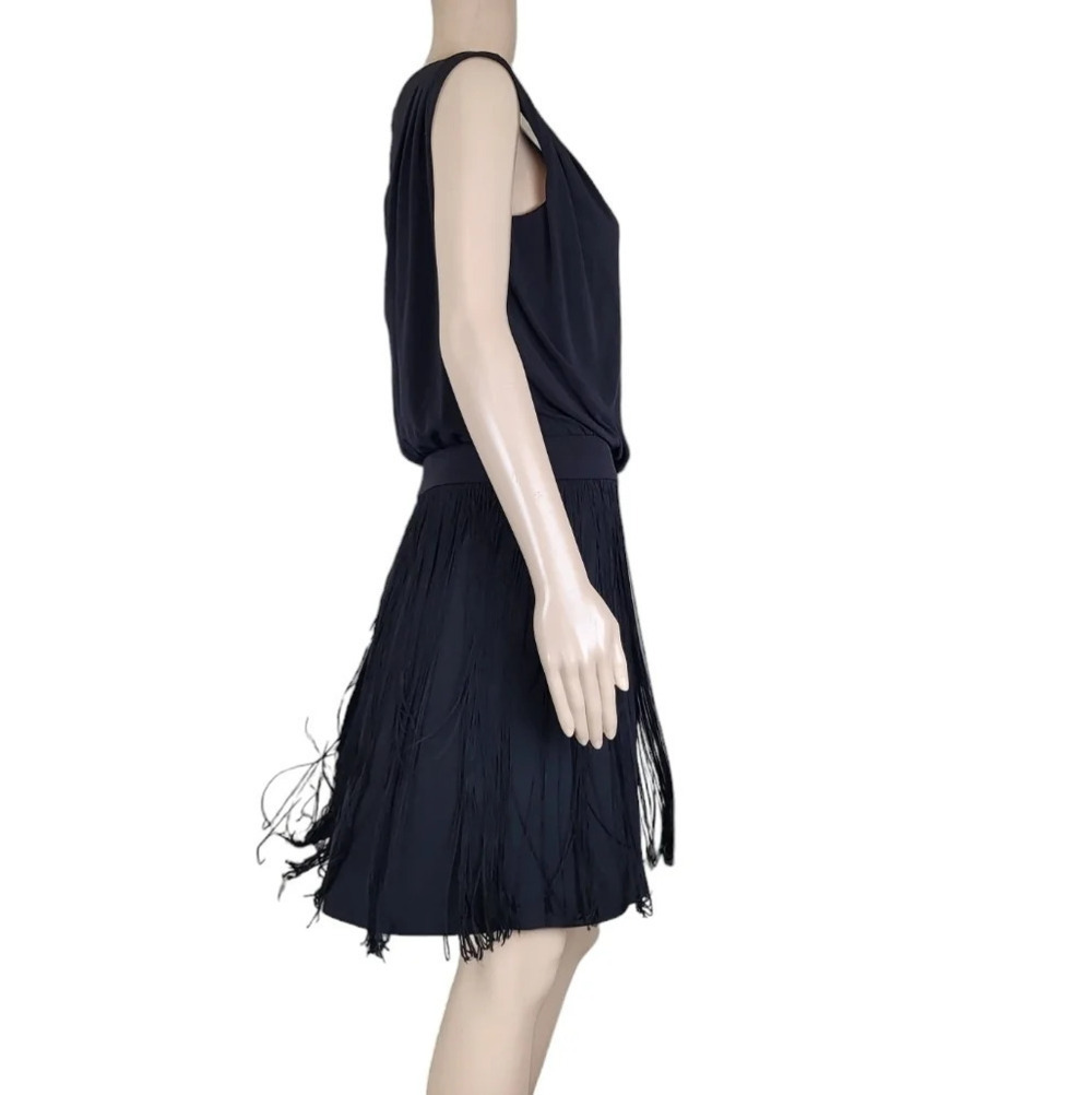 Manoukian Black Fringe Hem Sleeveless Dress - Picture 6 of 8